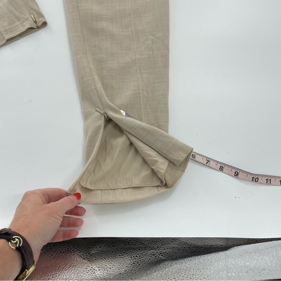 KEEPSAKE The Label TAN HIGH WAIST TAPERED LEG LINEN STYLE TROUSERS ankle zip - Picture 4 of 12